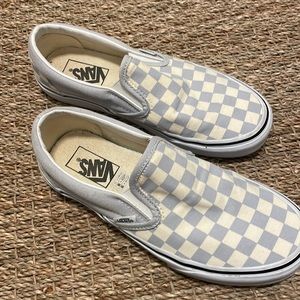 Womens 7.5 lavender checkered vans slip on